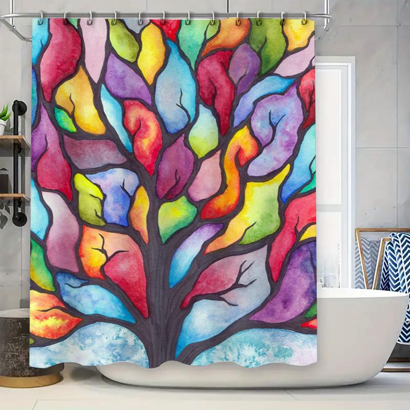 

Brightly Colored Tree Shower Curtain Waterproof Fabric Decoration For Bathroom Watercolor Floral Pattern In Multiple Colors (Mul W60H190(CM)-1 Pcs