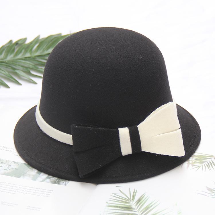 Autumn and Winter Women's Wool Hat Two-color Big Bow Basin Hat Elegant Temperament Felt Hat Top Hat