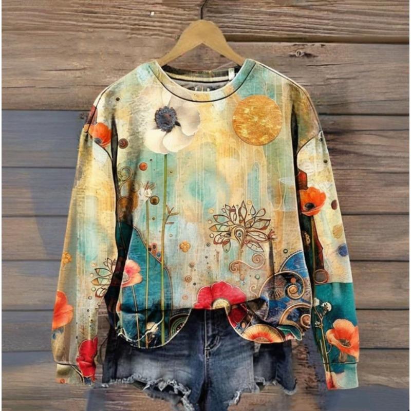

Красочная цветочная женская толстовка с капюшоном, осенняя мода, одежда с круглым вырезом, реалистичная 3D-печать, топы большого размера с длинными рукавами XL