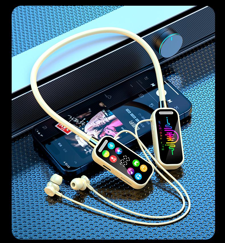 HD Screen 50H Play Time Stereo Sound Earphones Magnetic Bluetooth Earbuds Wireless Headphones Sports Gaming Neck-hanging Headset