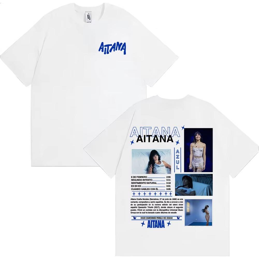 Singer Aitana Cuarto Azul Album Tour Cover T-shirts Men's Fashion Trend High Street T-shirts Women Summer O-Neck Cotton T Shirts