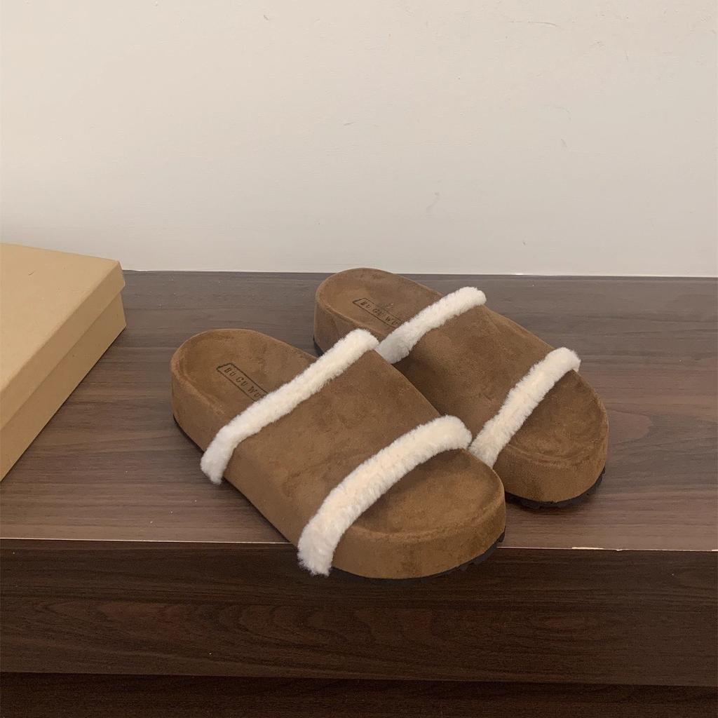 ins super fire! Niche thick-soled fluffy slippers wear a pedal Birkencotton slippers