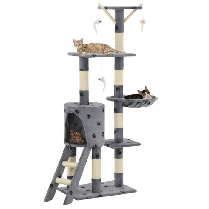 VidaXL Cat Tree with Sisal Scratching Post 138 Cm Grey Paw Print