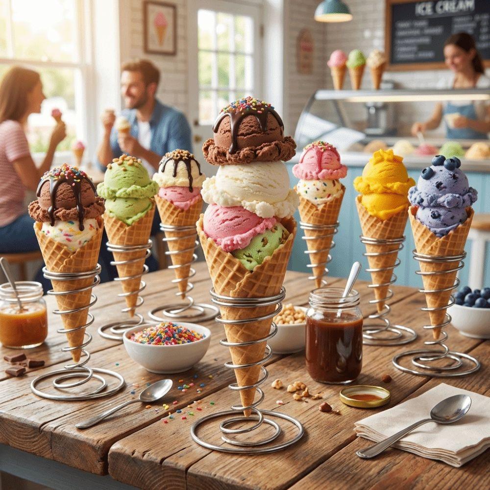 Metal Basket Ice Cream Cone Holder Conical Spring Waffle Display Stand  Anniversary Party