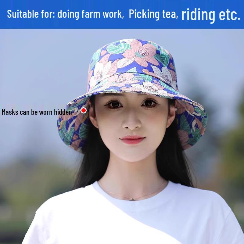 Floral Sun Hat with Integrated Face Mask for Summer Field Work