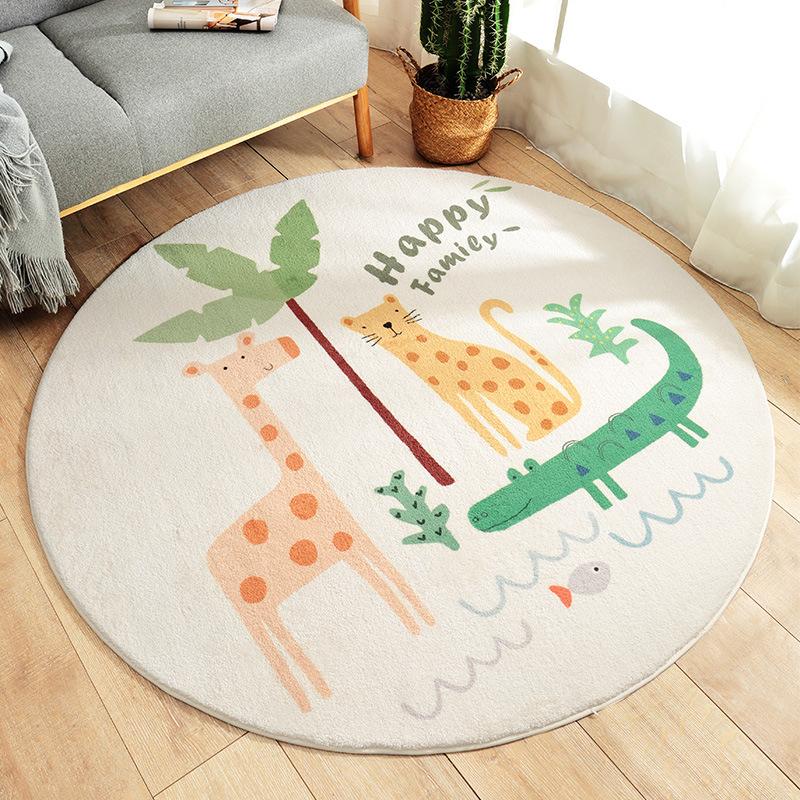 Round Lamb Cashmere Cartoon Printed Home Living Room Non-Slip Carpet Sofa Bedroom Tatami Bedside Blanket Rugs