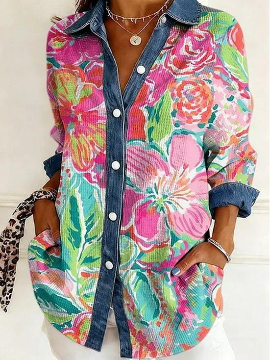 2026 European-American Patchwork Floral 3D Print Women's Spring Cardigan