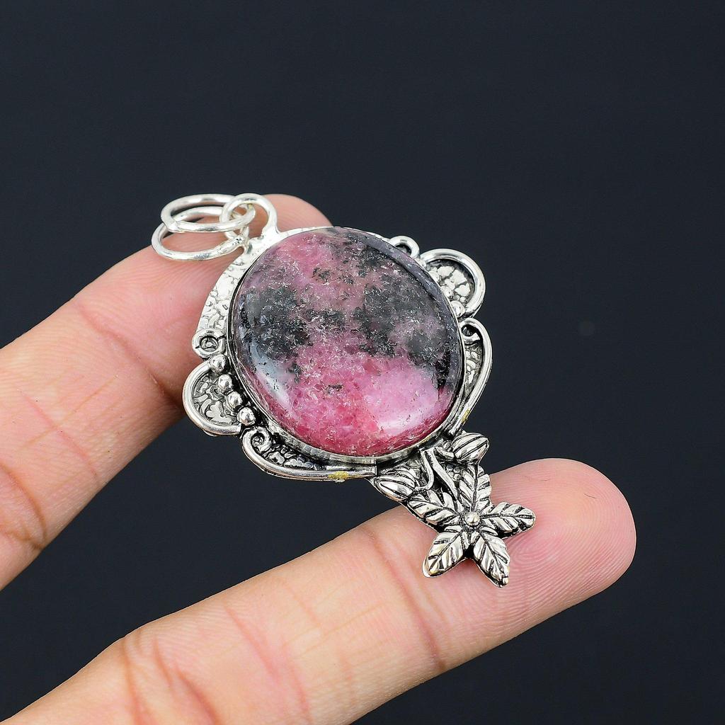 Mothers day Sale 925 Sterling Silver Rhodonite Stone Flower Wife Pendant Jewelry