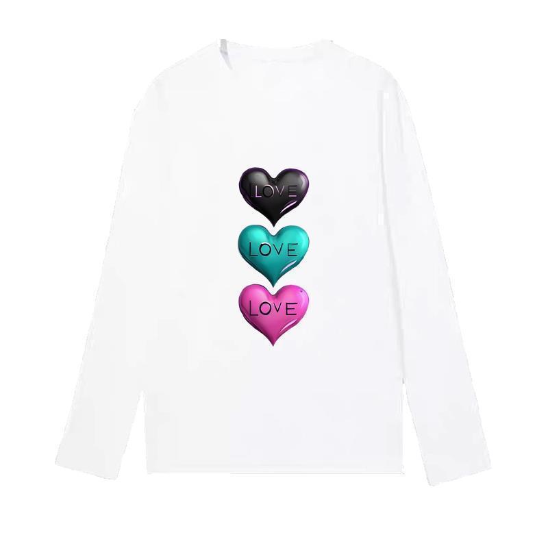 Women's Casual Heart Letter Print Long Sleeve Round Neck T-shirt for Spring & Autumn