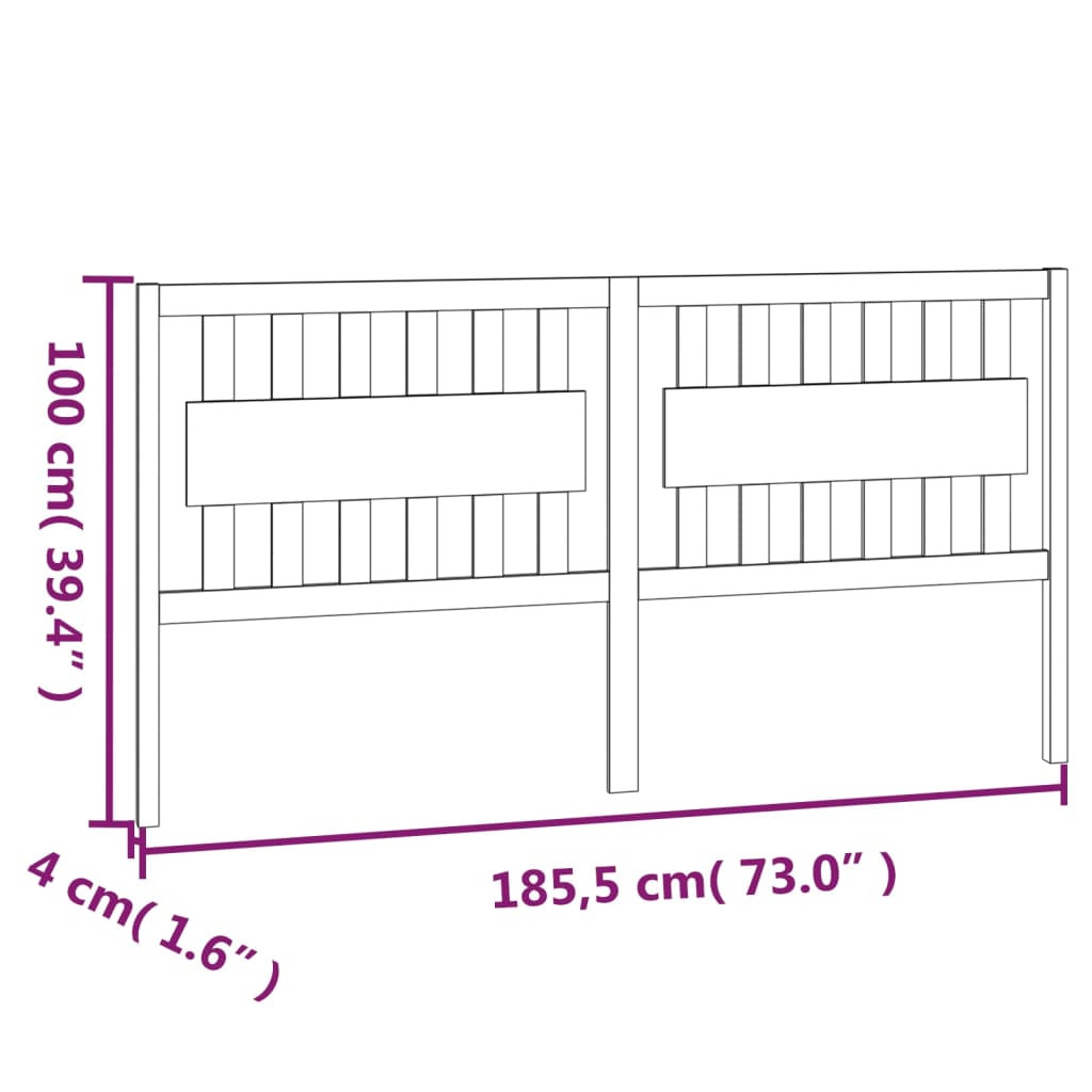 Headboard Gray 185.5 x 4 x 100 cm Solid Pine Wood