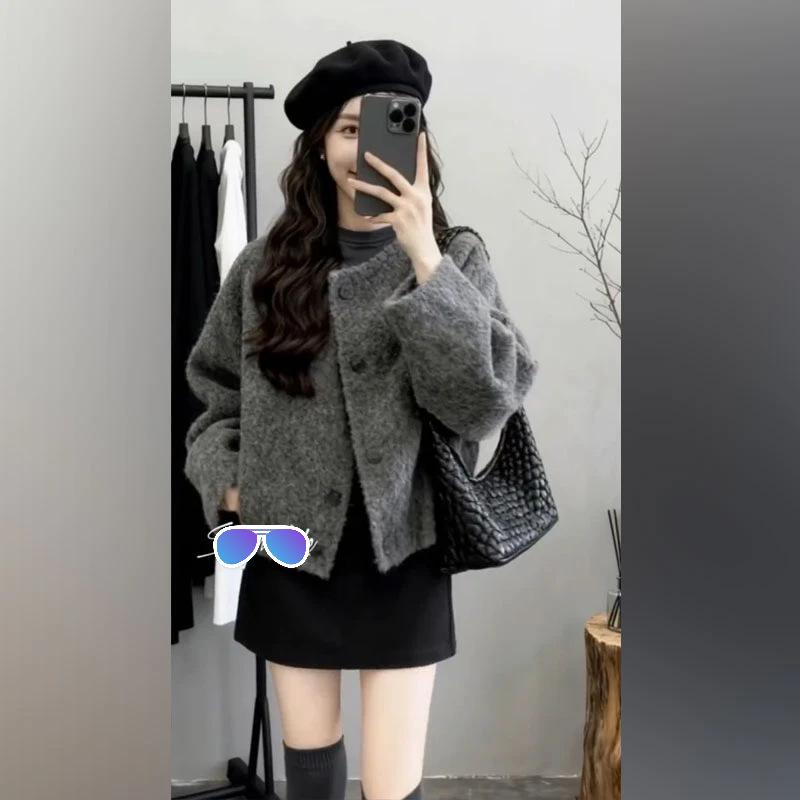 

Women s Deep Gray Wool Coat - New Winter 2025 Arrival, Stylish & Unique Short Skirt Design S [Recommended 80-95 lbs]