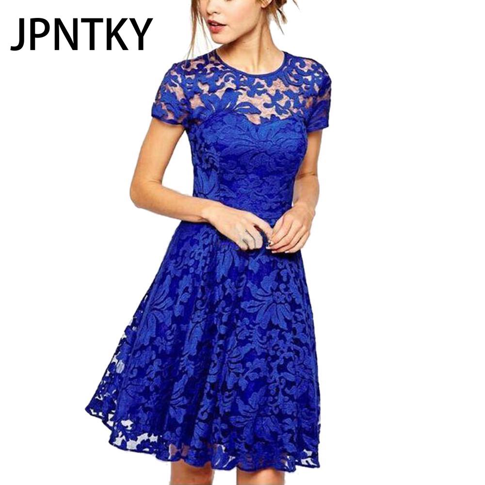 

JPNTKY Очаровательное платье из тонкого кружева с круглым вырезом и короткими рукавами XXXXXL синий