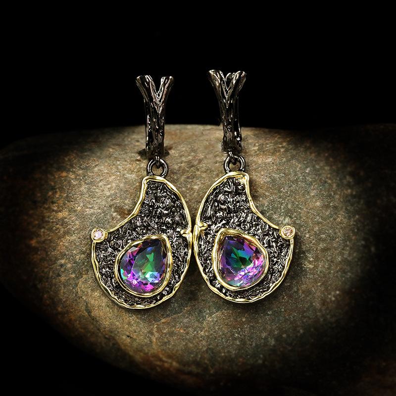 Orecchini da Donna in Stile Etnico Retrò a Diamante Esagerato Stile Esotico Incastonati con Cristallo Orecchini ad Anello Bicolore
