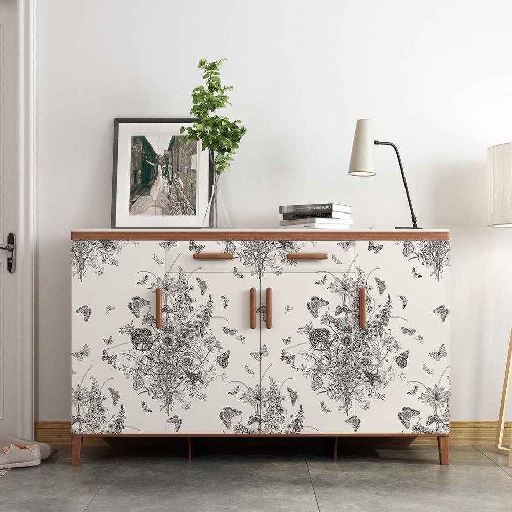 White And Black Sketch Butterfly PVC Wallpaper Retro Peel And Stick Floral Wallpaper Elegant Furniture Cabinet Vinyl Sticker