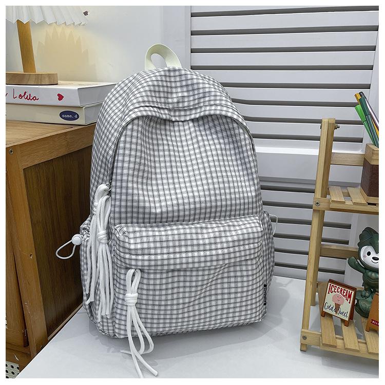 Schultasche Retro Hongkong-Stil karierter Rucksack Damen Neu Große Kapazität Mittelschule College-Student Schultasche Reise Computer Rucksack