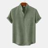 Camicia da Uomo in Cotone e Lino Monocolore a Maniche Corte da Uomo