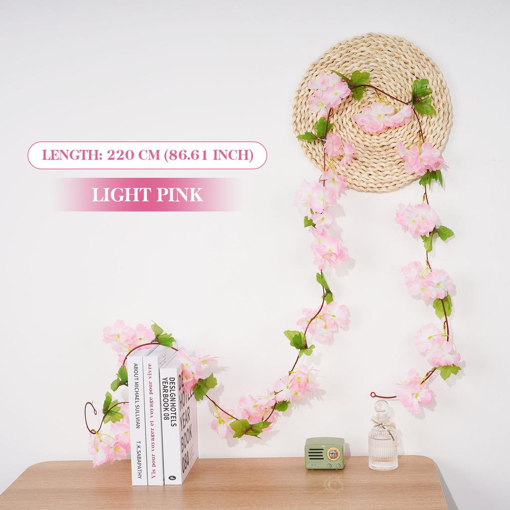 2.2m Flower Garland Artificial Flower String With Leaves Silk Sakura Cherry Ivy Vine Blossom For Wedding Home Garden Arch Decor