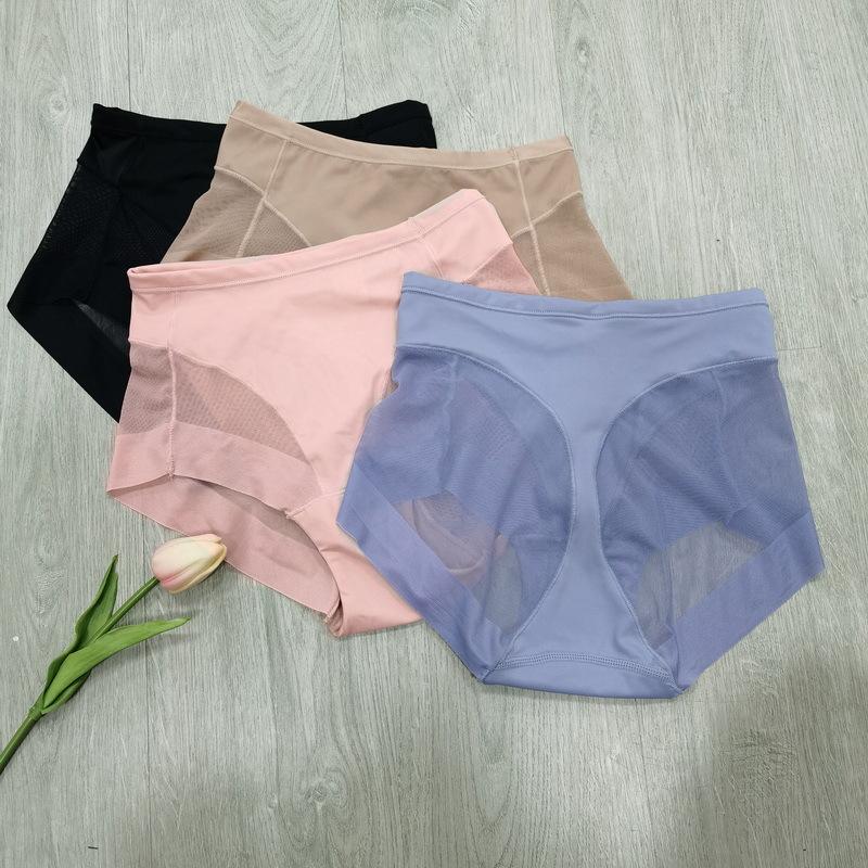 Mutandine sexy trasparenti a vita media per le donne Mutandine senza cuciture in seta di ghiaccio Slip da donna ultra sottili altamente elastici S-3XL