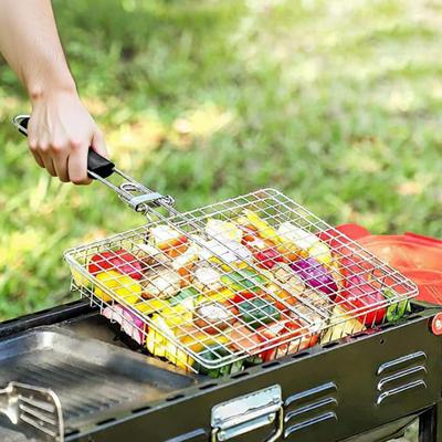 Nesting Grill Basket Foldable BBQ Grilling Basket with Removable Handle Stainless Steel Outdoor Cooking Camping Accessories for Meat Steak Fish