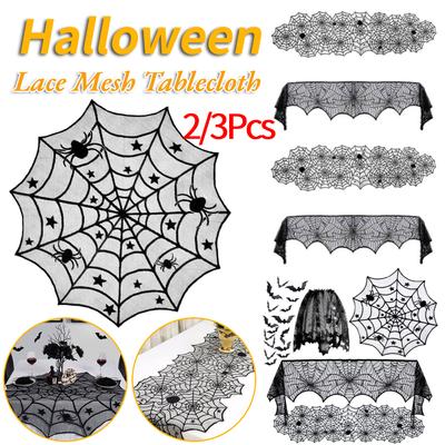 2025 Halloween Decorations Black Lace Spider Web Tablecloth Table Runner Fireplace Mantel Scarf Halloween for Home Party Decor