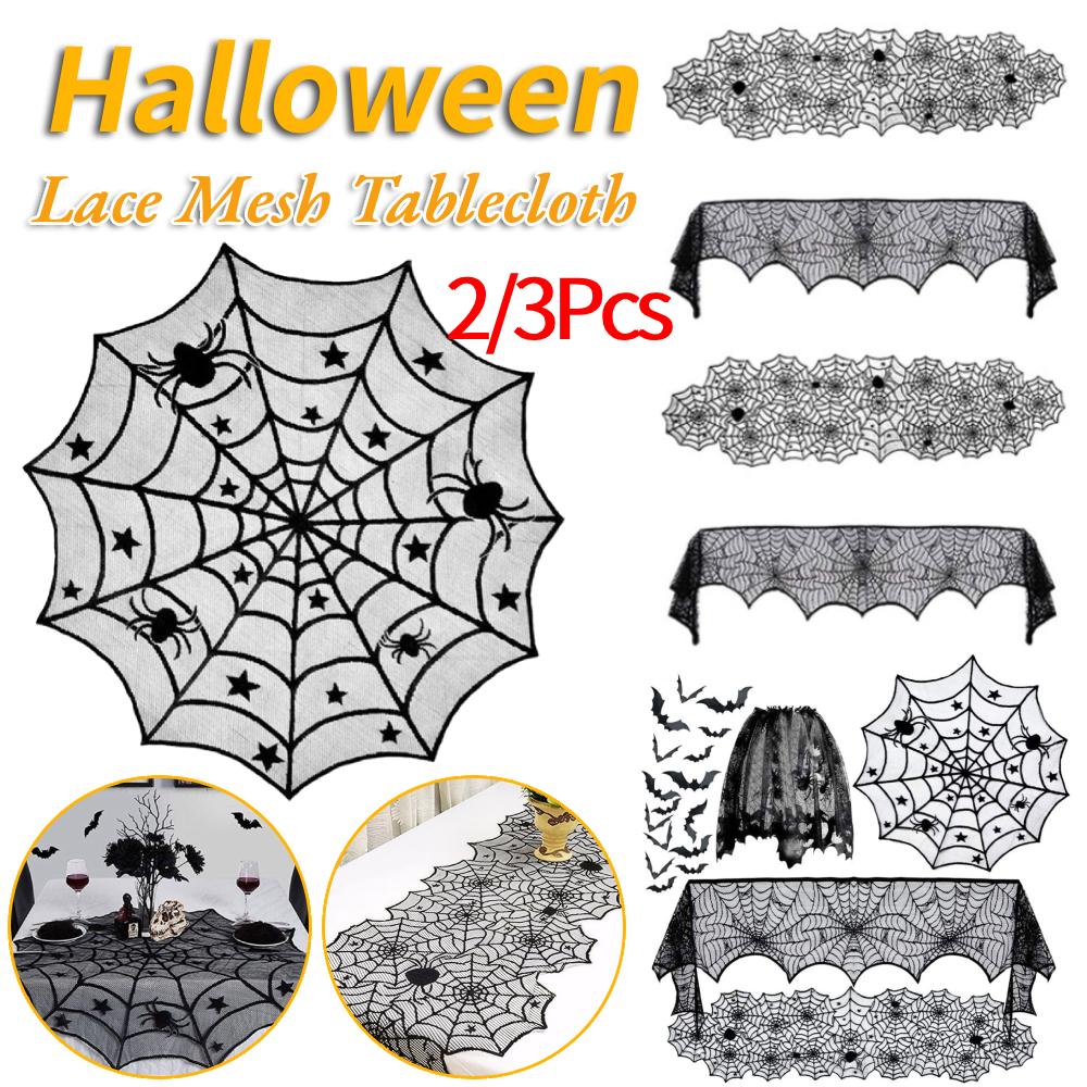 2025 Halloween Decorations Black Lace Spider Web Tablecloth Table Runner Fireplace Mantel Scarf Halloween for Home Party Decor