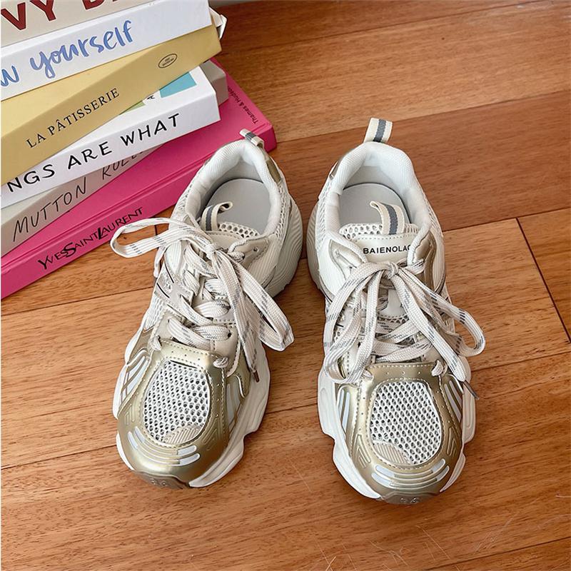 2024 New Women's Khaki Sneakers Breathable Mesh Sports Shoes Running Casual Lace Up Woman Spring Autumn Shoes Sneakers Fashion