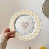 INS Wind Korean Ceramic Flower Letter Plate, Yellow Checked Breakfast Plate, Creative Pastoral Style, Cute Girl Heart Home Plate