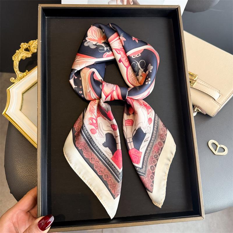 Palace Atmosphere Simulation Silk Printing Silk Scarf Square Scarf High-end Shawl Sunscreen Neck Professional Scarf Headscarf Scarf