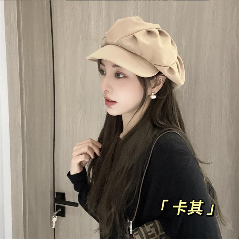 Cloud hat female pleated bag face showing face small octagonal hat travel daily leisure plain short brim beret