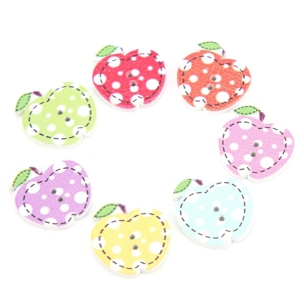 100PCS Sewing Projects Apple Shape Buttons Two Holes Decorative Buttons  For DIY Clothing