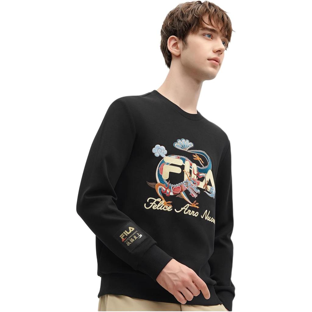 Fila Da Da Long Series Couple Pullover Sweatshirt 2024 Spring Loose Fit Unisex Sweatshirt Black F11M419215F-BK