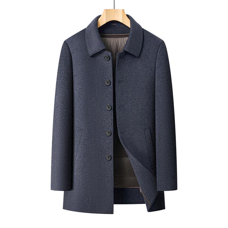 Men's Double-Faced Cashmere Overcoat with Detachable Down Lining - Business Casual Mid-Length for Middle-Aged Dads