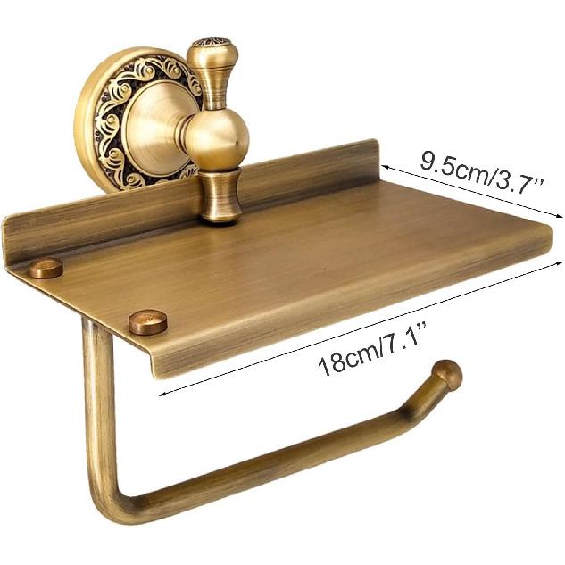 Toilet Paper Holder with Phone Shelf, Bathroom Toilet Paper Roll Holder Antique Bronze Brass Wall Mounted Bathroom Hardware Accessories,Pattern