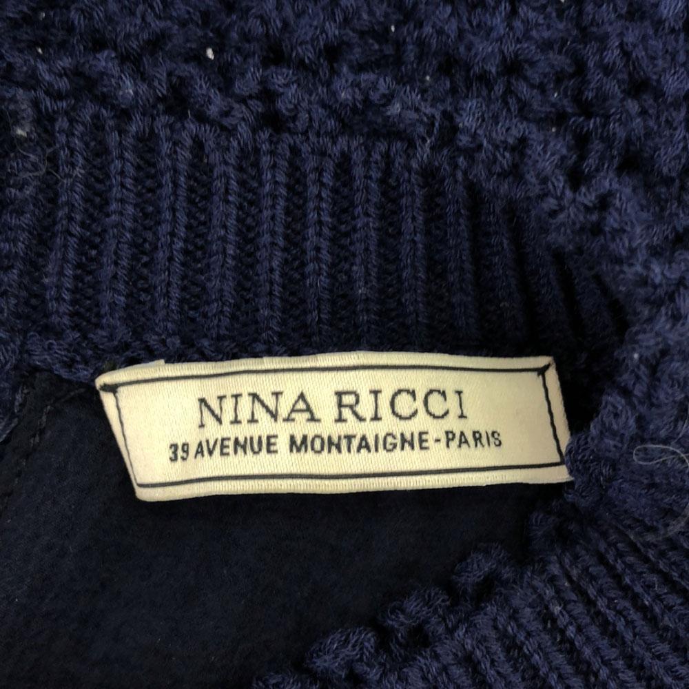 NINA RICCI Made in Italy wool silk blend Short sleeve Crochet knit S Navy Women Used