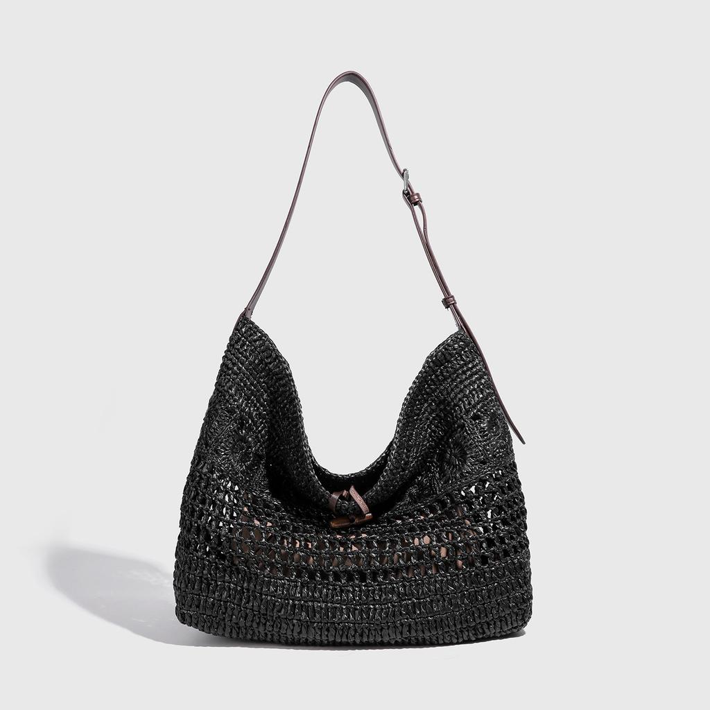 2025 New Summer French Style Lazy Beach Vacation Bag Niche Straw Woven Handmade Women's Bag Large Capacity