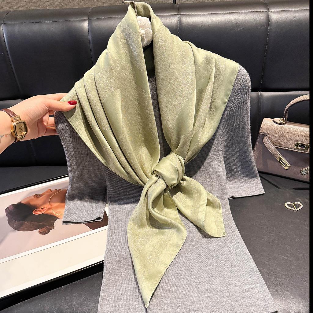 Spring 90Cm Classic Fashion Versatile Shawl Women'S Shade Dust-Proof Camellia Tencel Cotton Silk Scarf