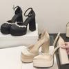 Fashion Luxury Rhinestone Satin Women Sandals Waterproof Double Platform Heeled Shoes Woman 12 Cm Super High Heel Party Prom Women Shoes