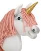 Hobby Horse Unicorn on a stick, small white, with a dusty pink mane and a golden horn