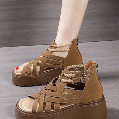 Roman Sandals Women's Platform Muffin Women's Shoes 2025 Summer New French Open-toed Hollow Breathable Versatile Hole Shoes