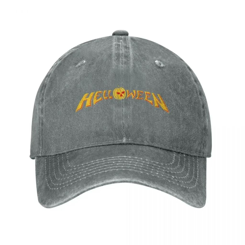 Helloween Logo Czapki Baseballowe Retro Postarzany Denim Heavy Metal Czapka Przeciwsłoneczna dla Mężczyzn Kobiet Outdoor Na Wszystkie Pory Roku Czapki Podróżne Kapelusz