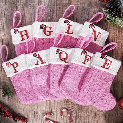 Xmas Tree Pendant Decor Gift Bag Letter 3D Embroidered Gift Christmas Party Decoration Pink Christmas Socks