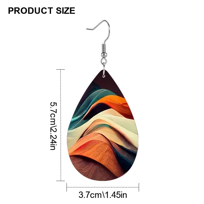 Colorful Mountain Abstract Painting PU Leather Earrings for Women Creative Lively Earrings Tears Earrings Jewelry Matching for Wedding Gift