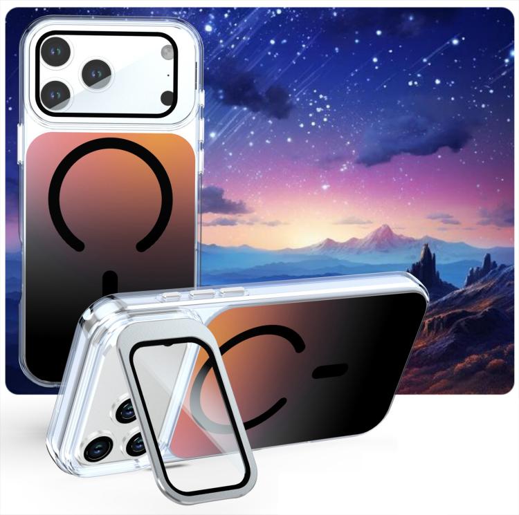 Gradient Discolor Lens Protector Magnetic Phone Case With Kickstand For iPhone 18 Pro Max, Raised Edge Wireless Charging Anti-Scratch Protective Cover
