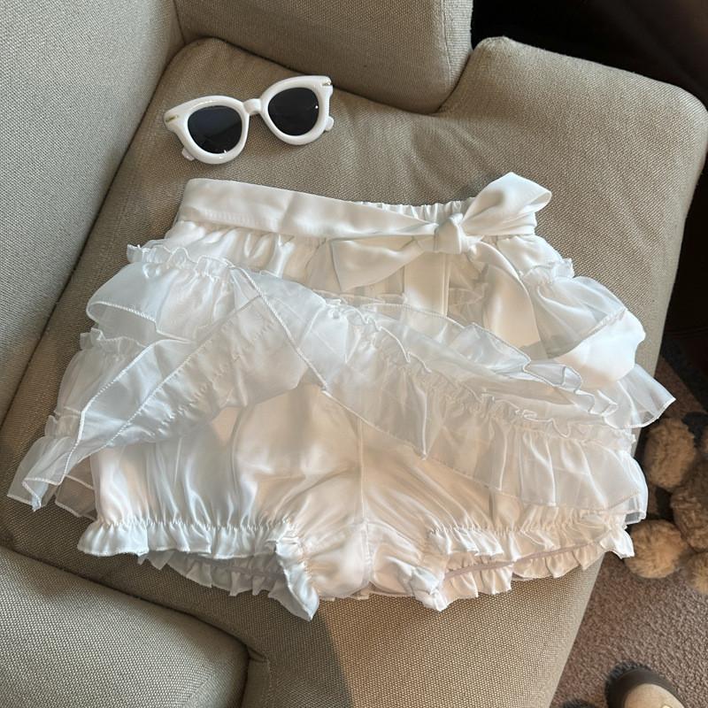 

Bow Tie Tulle Tiered Mini Skirt High Waist A-Line Fluffy Cake Skirt QT2881 One Size белый