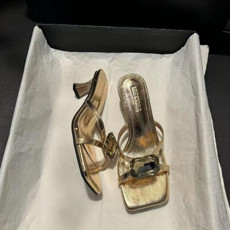 Fashion New Summer Crystal Woman Slippers High Heels Fashion Pumps  Elegant Women Sandals Designer 2025 Trend Luxury Mujer Zapatos