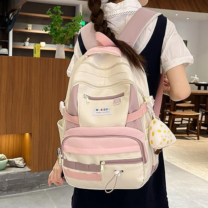 Schoolbag niche design high value large capacity backpack Japanese cute splicing contrasting color backpack junior high school student schoolbag