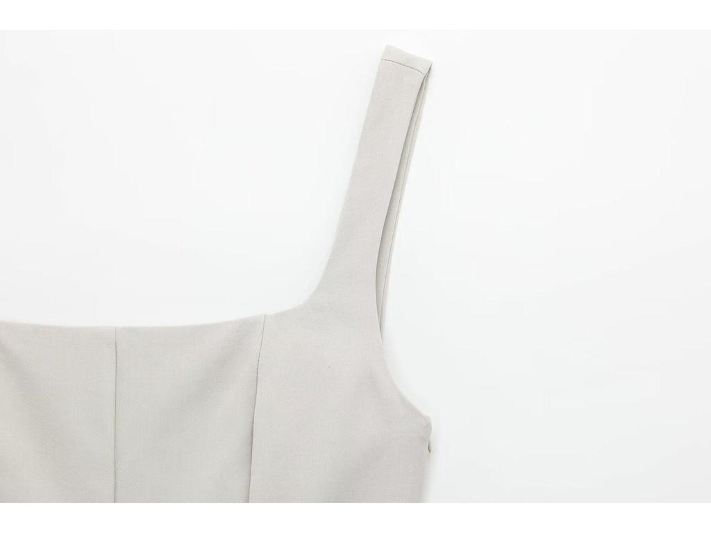 2025 Spring/Summer Women's Backless Sleeveless Square Neck Jumpsuit Dress with Patch Pocket and Spaghetti Straps