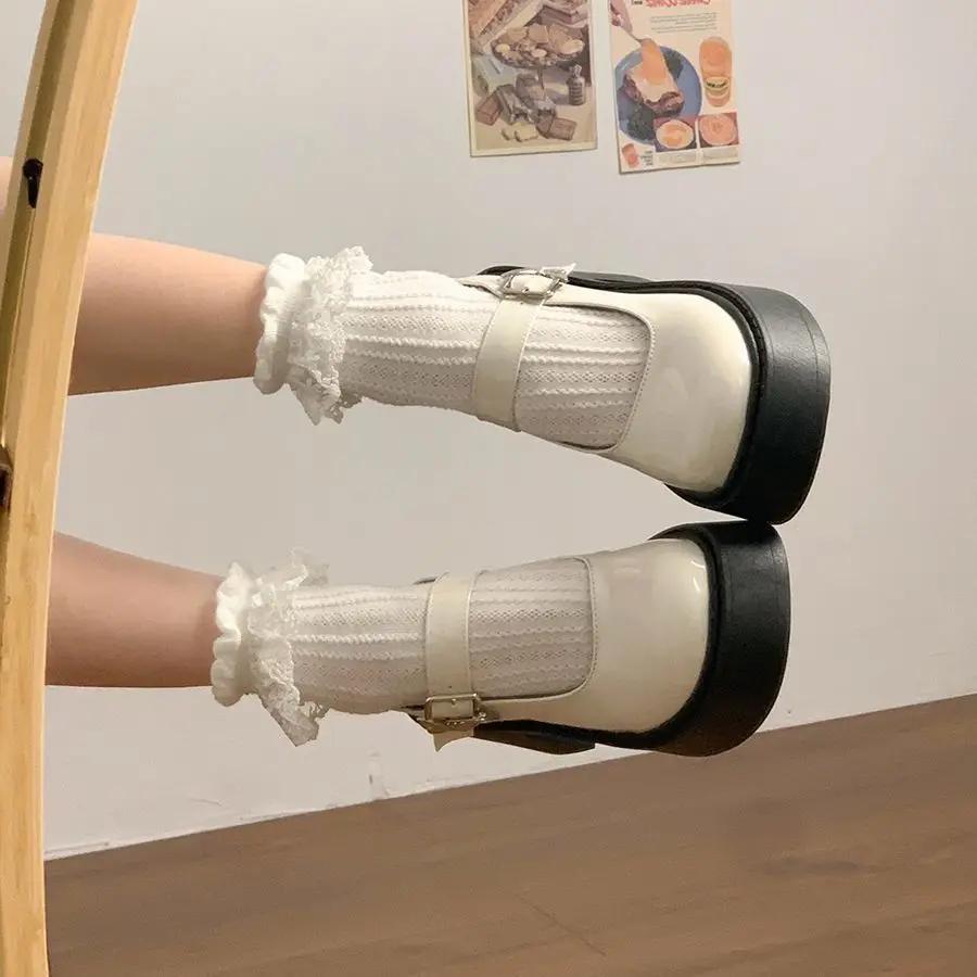 Fashion Ladies Pumps Japanese Style Lolita Chunky Heels Gothic Block Heel Platform Round Toe with Medium Mary Jane Women's Shoes Korean