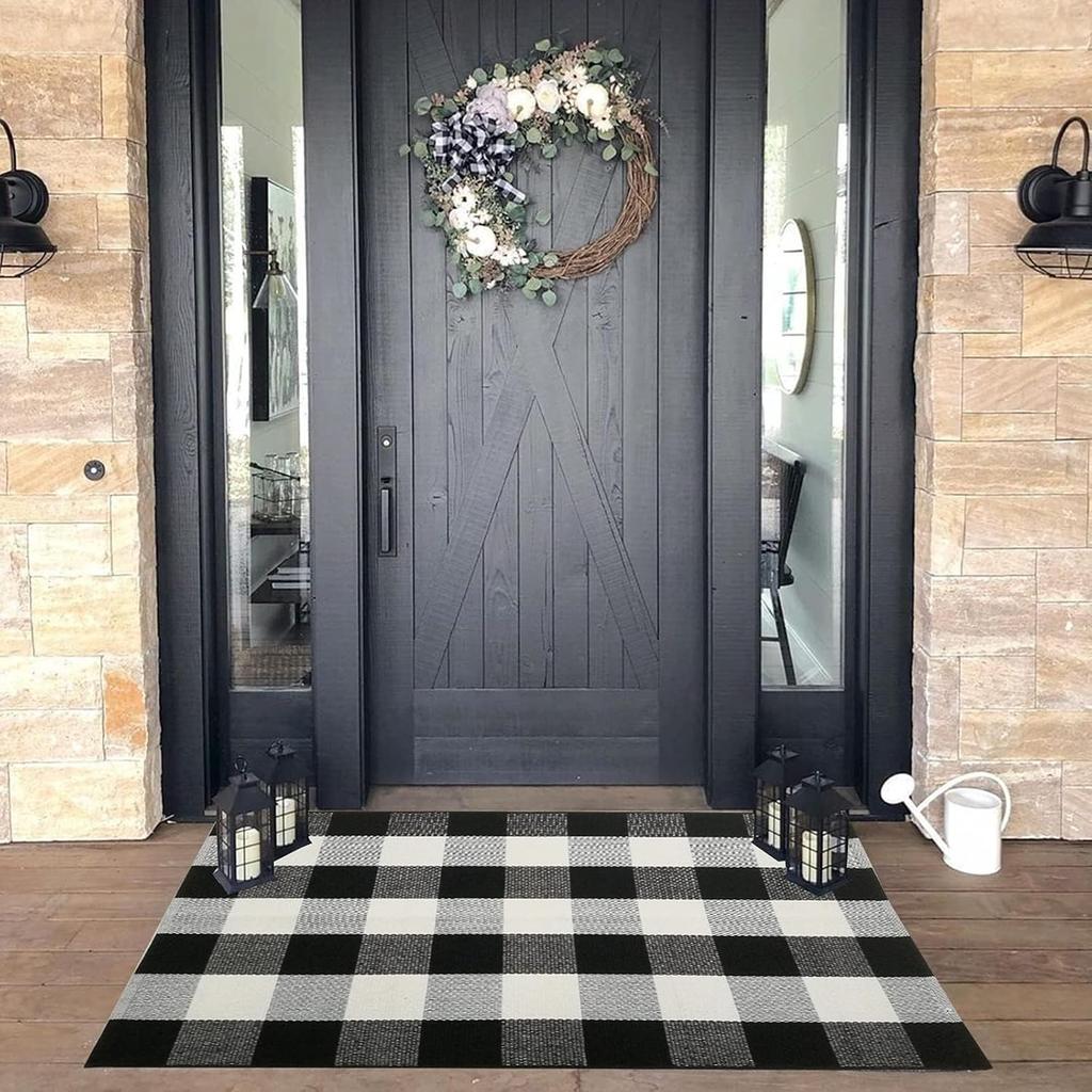 Checkerboard Pattern Outdoor Door Mat Minimalist Non-Slip Absorbent Home Decorative Rug for Entryway Porch Bathroom Kitchen