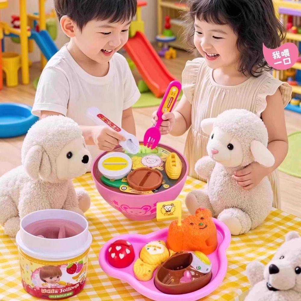 6Pcs/Set Little Bearshape Pudding Feeding Set Pretend Play Early Education Lunch Box Pudding Toy Kawaii Simulation Model